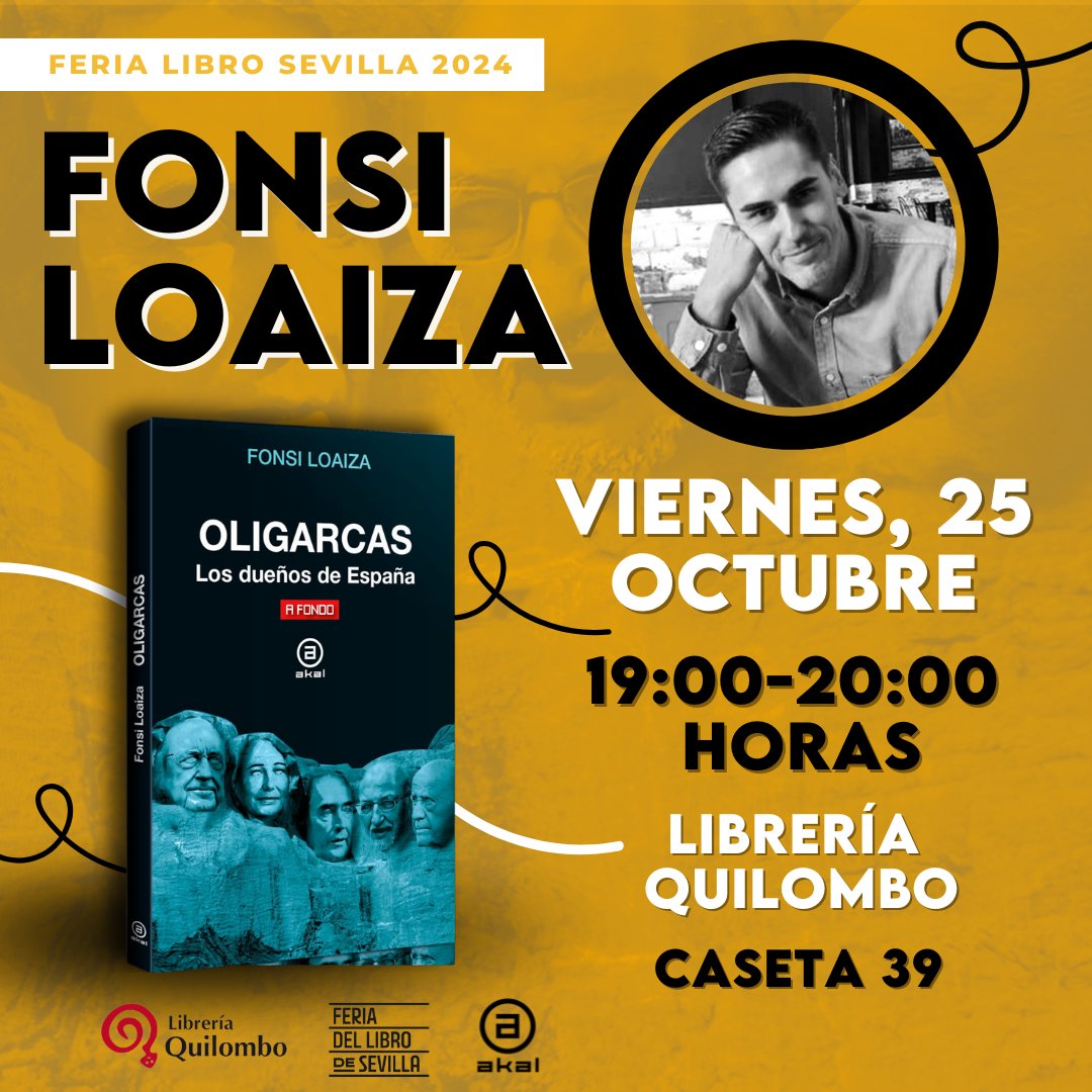 Este viernes 25 de octubre, de 19 a 20 horas, <a href="/FonsiLoaiza/">Fonsi Loaiza</a> firma su obra en la caseta 39 de la <a href="/FLSevilla/">Feria Libro Sevilla</a> en los Jardines de Murillo. ¡Os esperamos para quilombear!