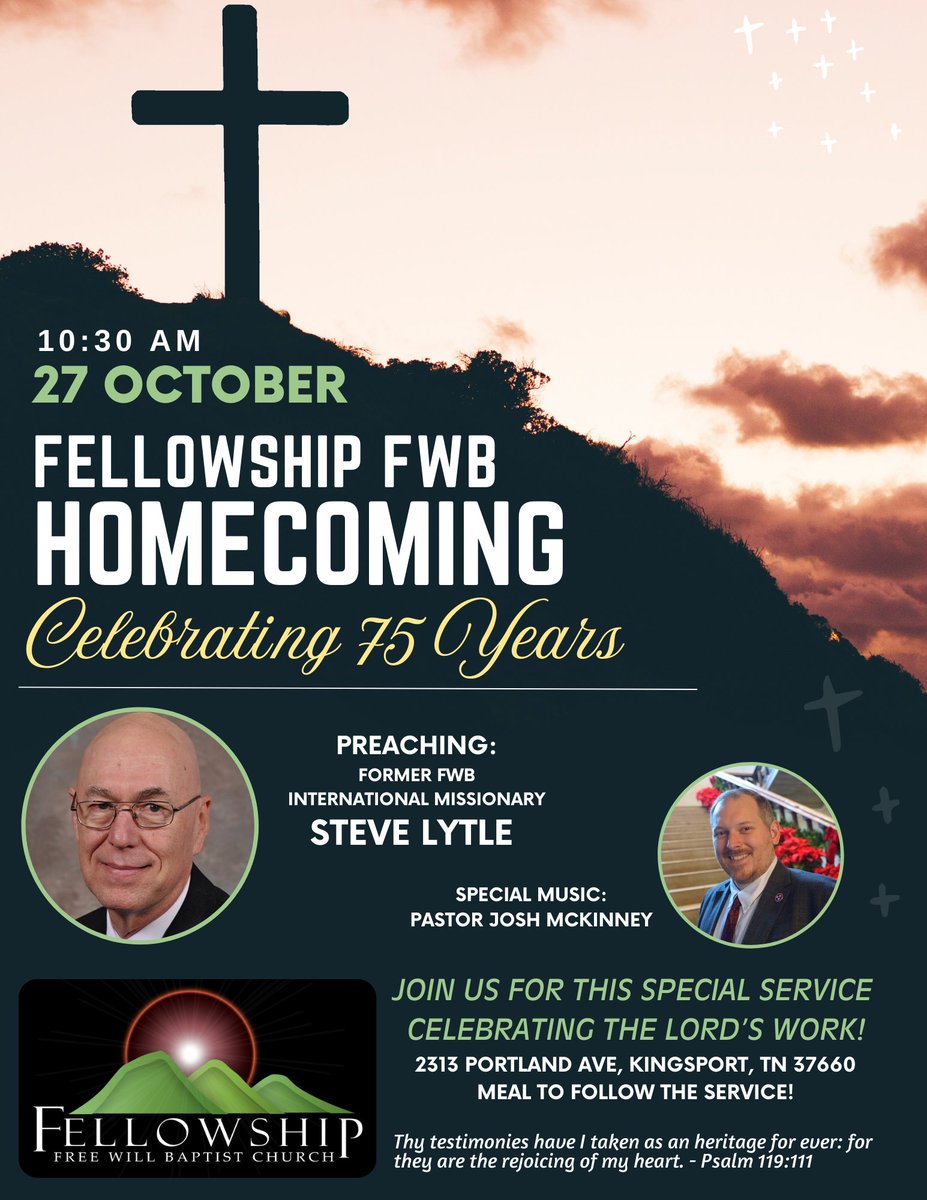We are having a special service on Sunday to celebrate God's work through us as His church for 75 years. Would you please pray for us and especially for Bro. Steve Lytle as he comes to preach?