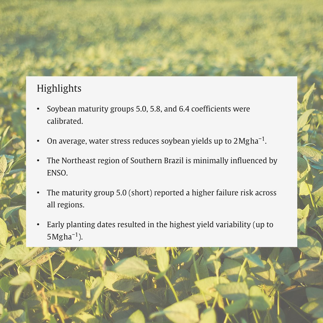 CiampittiLab's tweet photo. #ArticleAlert🚨

New insights on soybean management in Southern Brazil! 

This study characterized water stress patterns and defined management strategies to mitigate crop failure.

🔗Read more: https://t.co/grLbCc9GeL https://t.co/EavbxCF1rR