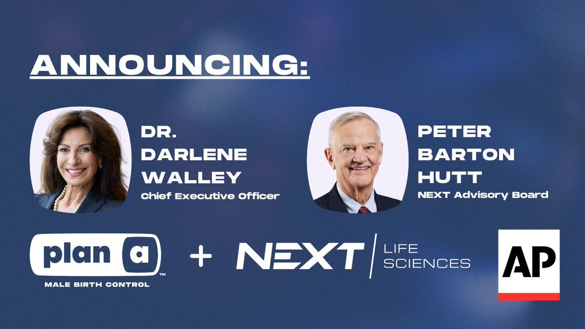 We’re pleased to announce today that Dr. Darlene Walley, an expert with over 30 years of executive experience in life sciences, has been named the CEO of Plan A™ and that Peter Barton Hutt, former Chief Counsel to the FDA, has joined the Advisory Board for NEXT Life Sciences.