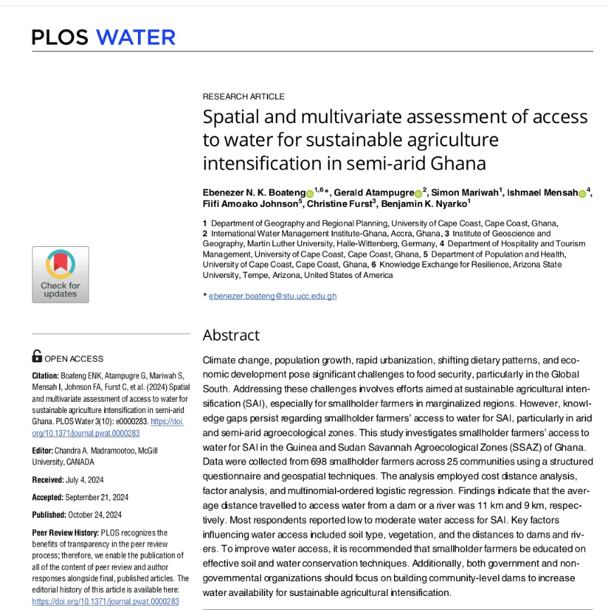 ❗Publication Alert ❗
I'm excited to share the first publication from my PhD thesis. Enjoy the read
 PLOS Water: journals.plos.org/water/article?…

researchgate.net/publication/38…

#ploswater #PhDlife #Ghana #Research