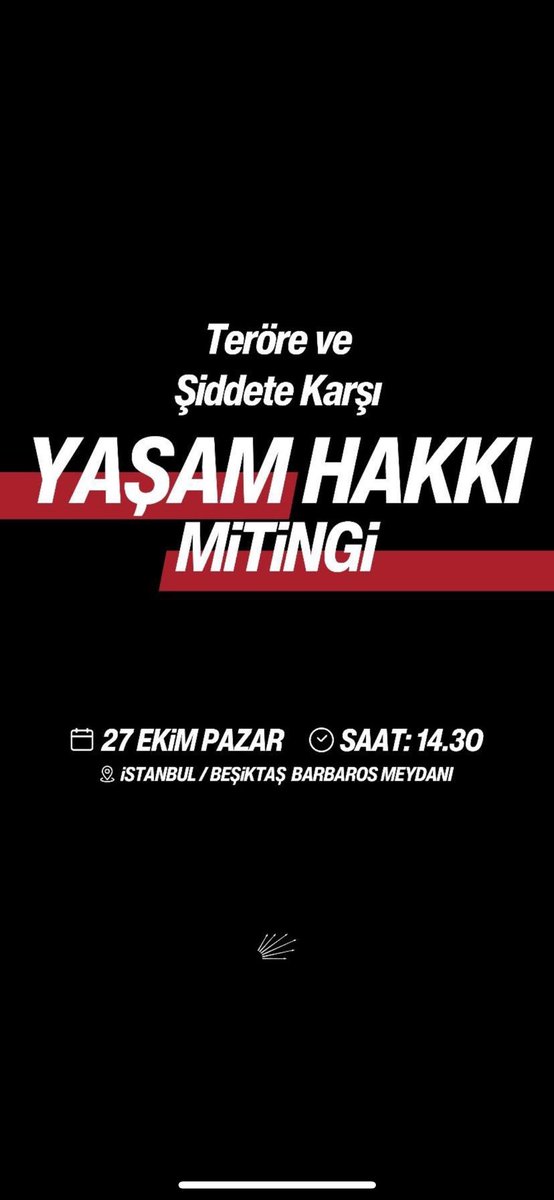 Teröre ve şiddete karşı yaşam hakkı için, Türkiye için buluşuyoruz!

🗓 27 Ekim Pazar
🕒 14:30
📍 Beşiktaş Barbaros Meydanı
