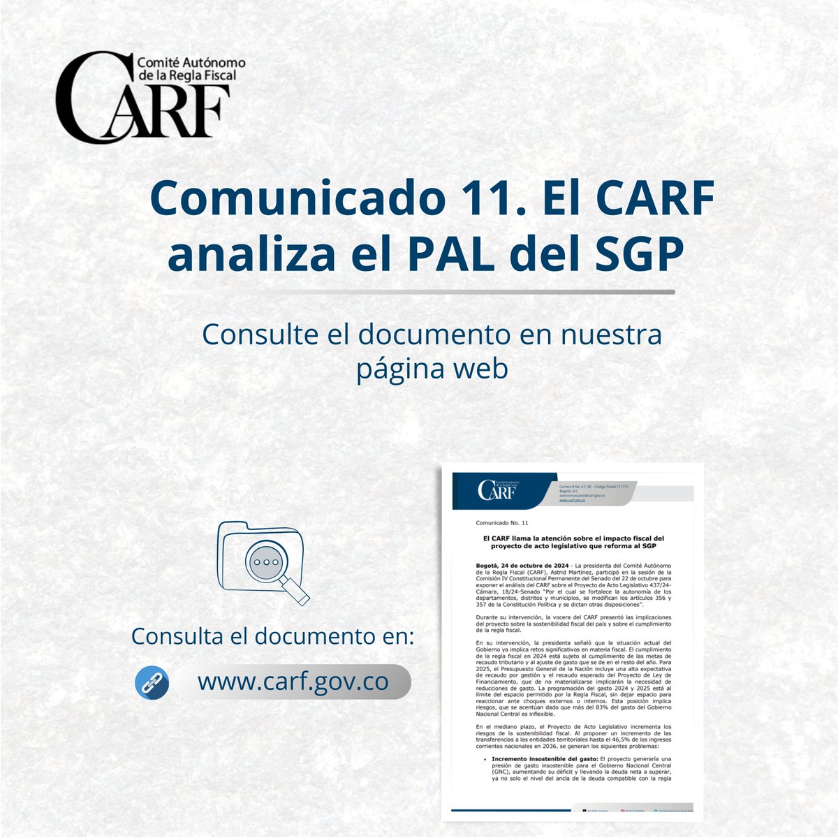 El #CARF analizó el Proyecto de Acto Legislativo que reforma el SGP y encontró que pone en riesgo la sostenibilidad fiscal de la Nación. Abrimos hilo para explicar nuestro análisis: 🧵