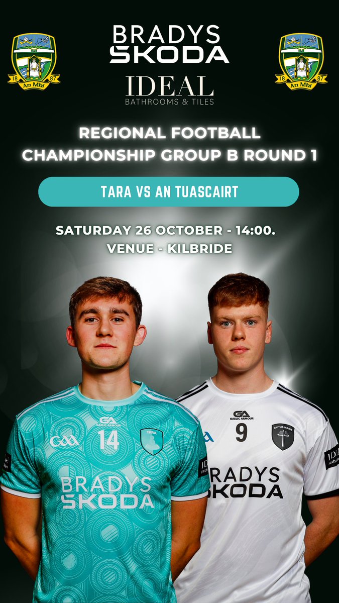 The second Group B game of the Brady’s Skoda Regional Football Championship sees Tara welcoming An Tuascairt to Kilbride on Saturday afternoon for a 14:00 throw in.

📸’s courtesy Paula Greif/www.sportsaction.ie 

#MeathRegionalChamp24  #HistoryCalls