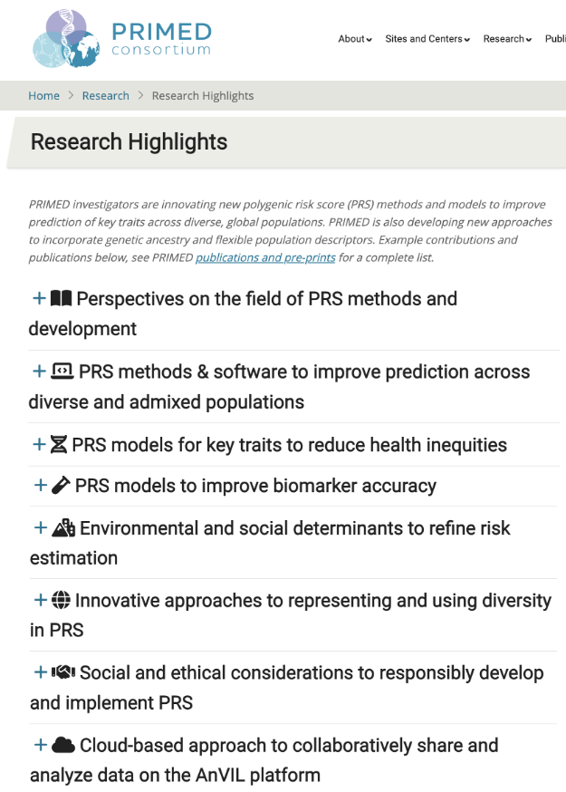 👀🔖Check out this new compilation of Research Highlights from the @PRSdiversity PRIMED Consortium, with select publications and works-in-progress under each theme - primedconsortium.org/research/highl…