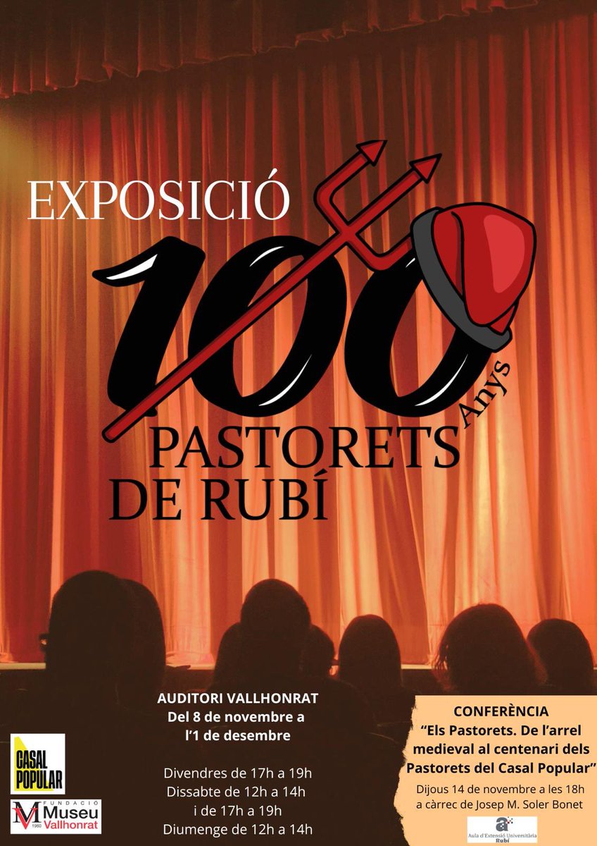 casalpopular's tweet photo. A partir del 8 de Novembre fins l’1 de Desembre cada Divendres, Dissabte i Diumenge a l’auditori Valhonrat podreu gaudir de l’exposició de 100 Anys de Pastorets a Rubí! No hi falteu! 🎭👹
#centenaripastorets #teatre #rubi #rubicity #casalpopular #casalpopularderubi #cultura https://t.co/FbOIUSJJi0