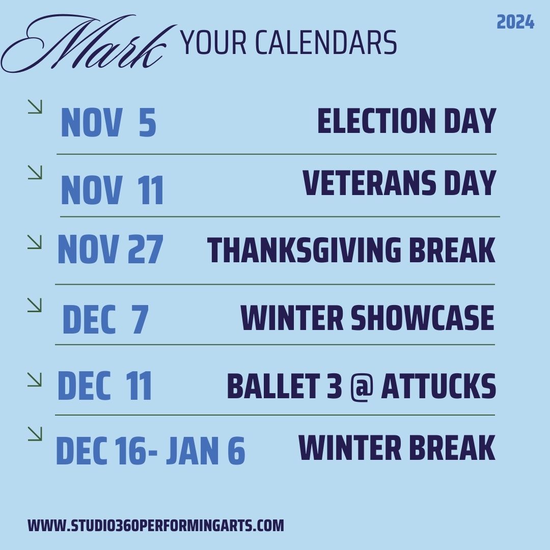 DANCEstudioTBA's tweet image. Mark your calendars!

#CalendarUpdates #FallSchedule #WinterShow #Cultivate NurtureEmpower