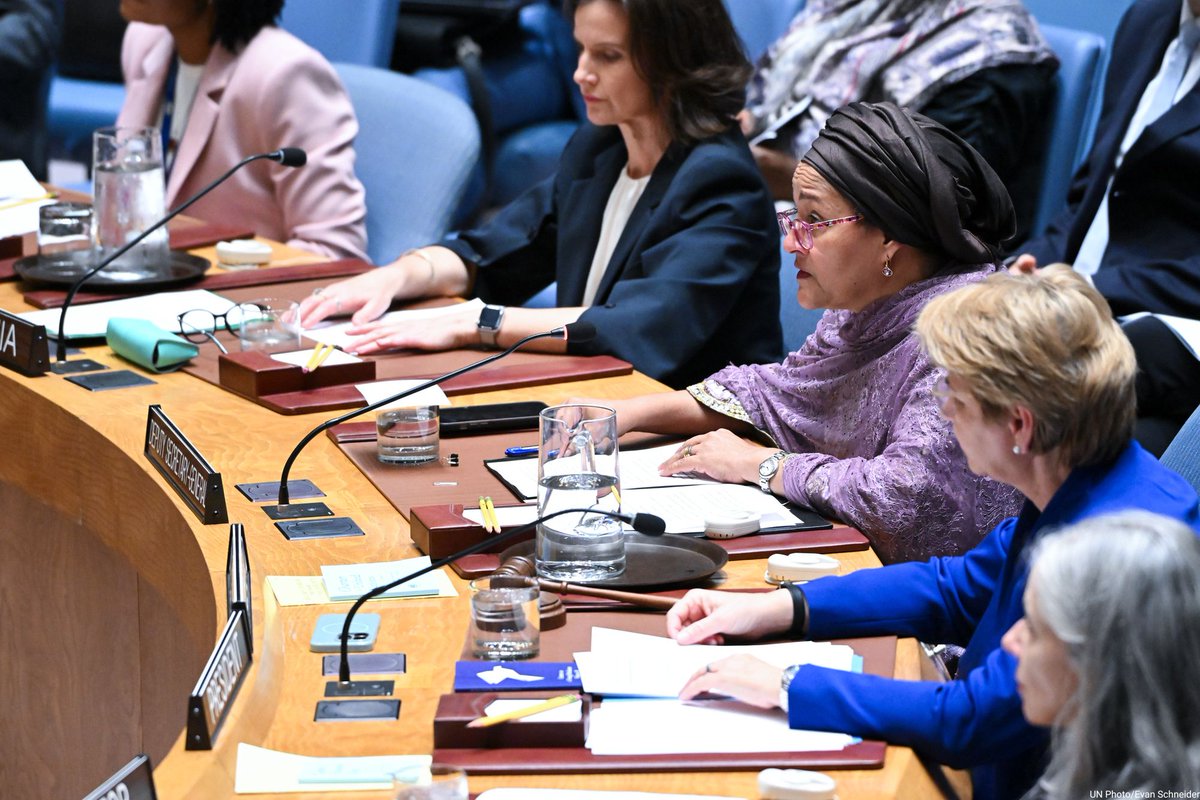 UN's tweet photo. "Collective action &amp; solidarity are crucial."

At annual Security Council debate on Women, Peace &amp; Security, @AminaJMohammed says women are being denied an equal voice in decision making, pledging the UN's resolve for greater inclusion in peace processes.

https://t.co/O9jpMKFL17 https://t.co/mDIYvA2aBQ