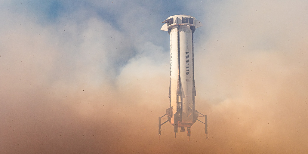 blueorigin's tweet photo. #ICYMI: We completed the #NS27 mission yesterday, debuting the second human-rated vehicle for the #NewShepard program. 📷Check out photos from liftoff to landing in our gallery: https://t.co/Jr0gySJvfb https://t.co/Q7TL0tgZ1Y