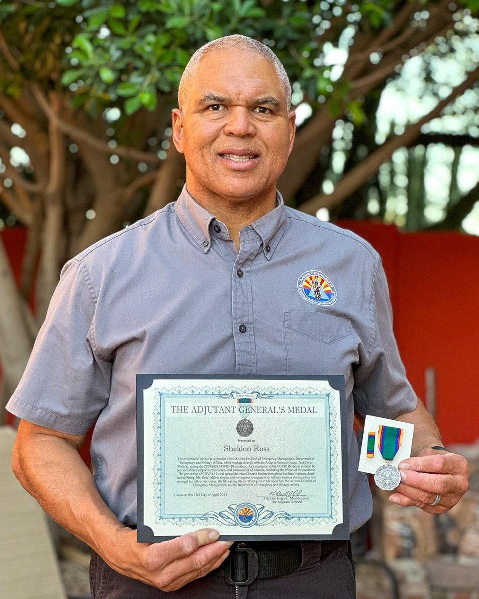 mfhanet's tweet photo. Congratulations to Sheldon Ross, President &amp; CEO of Hospitality Solutions, on receiving the Adjutant General's Medal for service as a member of the Arizona Division of Emergency Management, Department of Emergency and Military Affairs for our COVID-19 response. https://t.co/zuSCkPomh3
