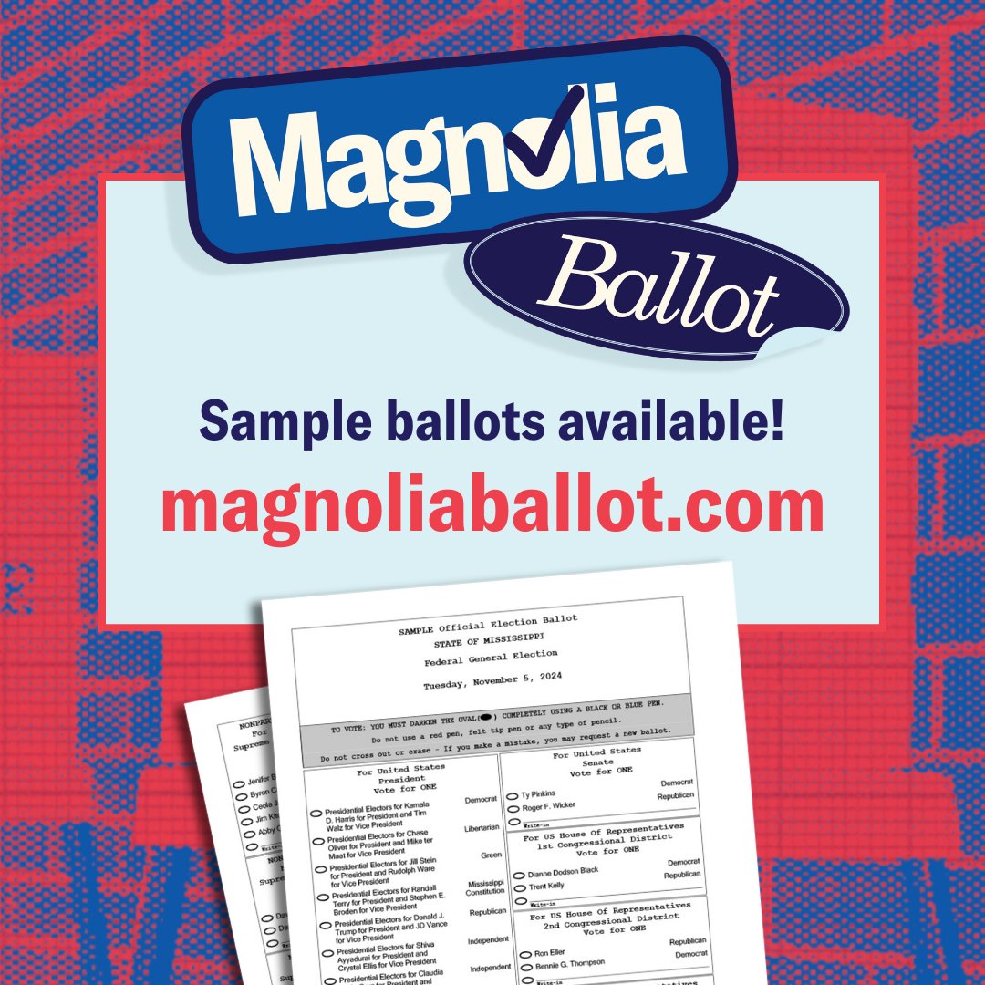 Here's your daily reminder to be election ready! In-person absentee voting deadline is November 2!  Make a plan and check out a sample ballot at magnoliaballot.com!