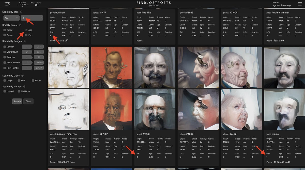 Did you know...

That you can search for the rarity count of any Lost Poet trait? Just enter the trait and the rarity. The results displays the count instead of the poet's ID.

findlostpoets.xyz