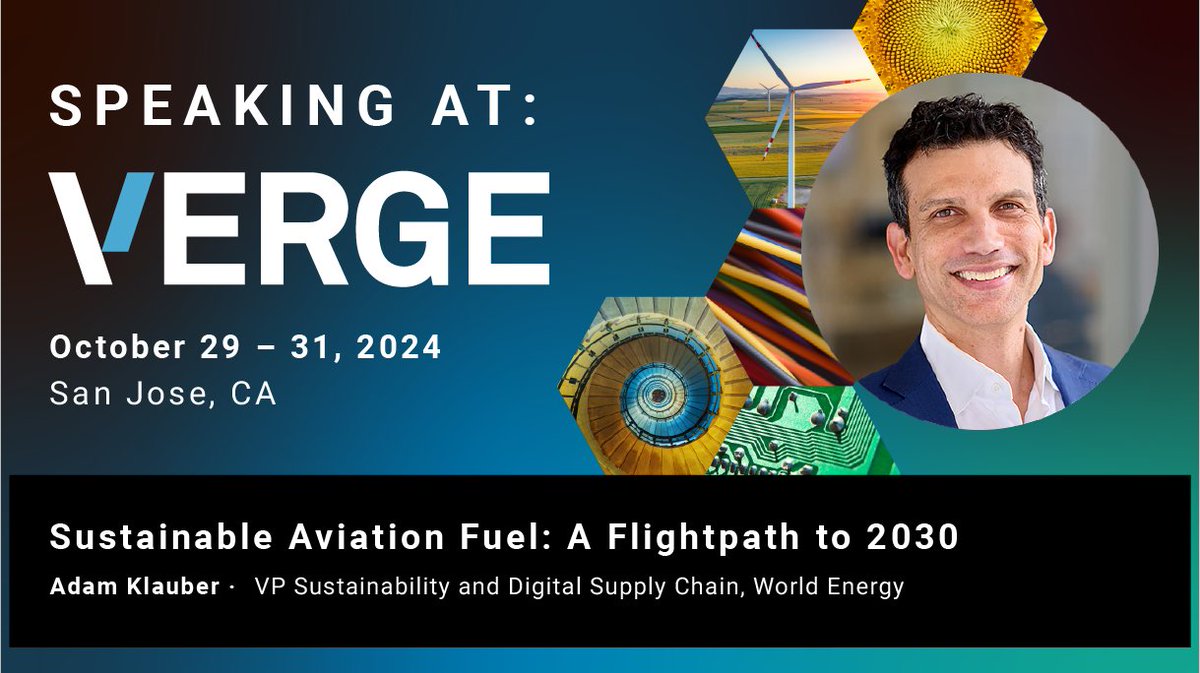 Join us at #VERGE24 "Sustainable Aviation Fuel: A Flight Path to 2030"! World Energy's Adam Klauber, will be at the deep-dive workshop discussing the state of the #SAF market with an eye towards 2030. 

ow.ly/7eqy50TSSXG
<a href="/trellisgroup_/">Trellis</a>