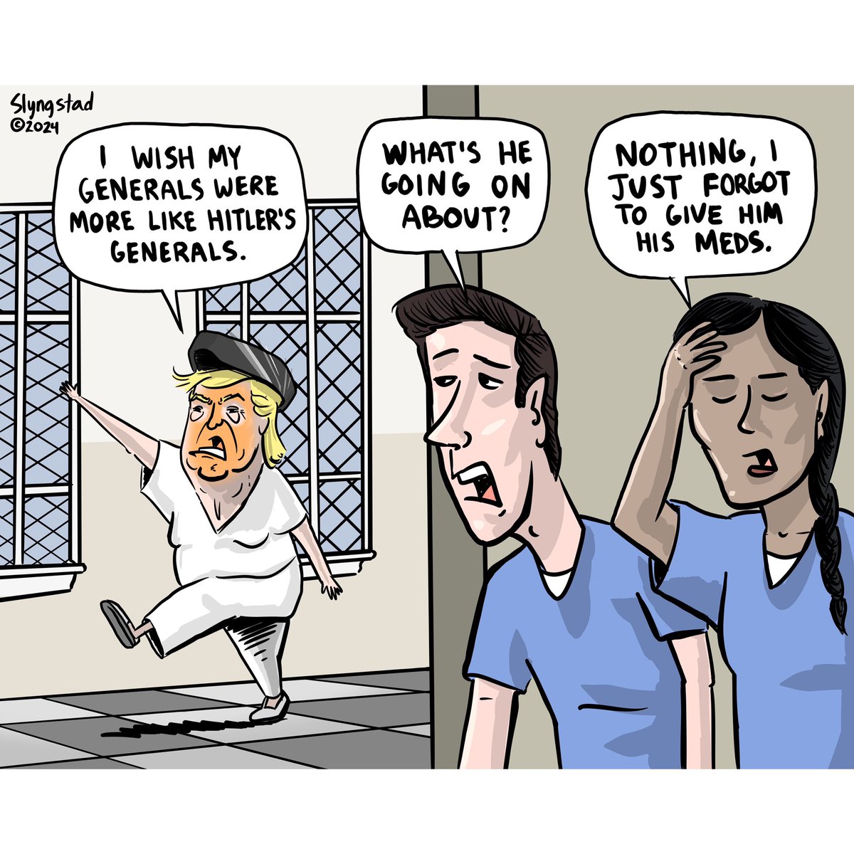 Someone else saying the things he does would wind up in an asylum. #FascistTrump #TrumpIsNotFitToBePresident #election2024