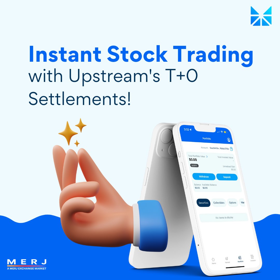 UpstreamXchange's tweet photo. Forget waiting days for your trades to settle. With Upstream, your funds and securities are transferred immediately upon trade execution. Download and start trading today!

#UpstreamExchange #InstantSettlement #FasterTrading https://t.co/5M9xEYeGK1