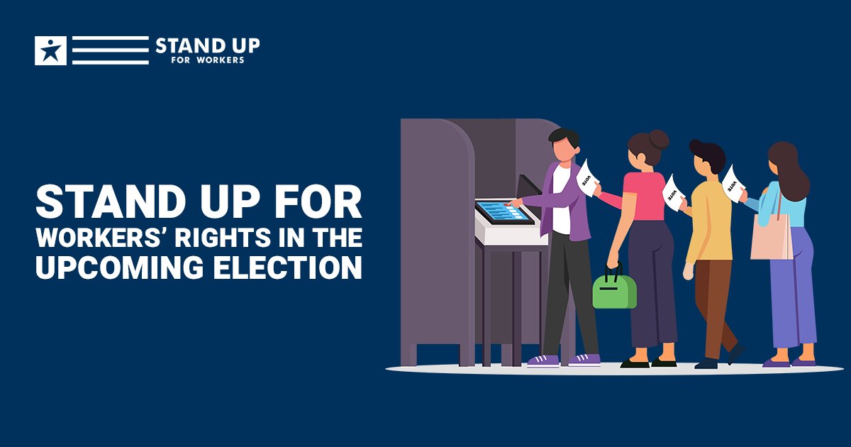 workerspac's tweet image. On November 5th, let’s stand together for candidates who fight for workers like you. Join Stand Up For Workers PAC and ensure your vote supports policies that protect jobs, promote fair pay, and guarantee safe working environments. Your vote matters! ow.ly/JSSi50TPX6u