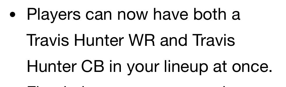 DesmoLocke's tweet photo. Patch notes from latest #CFB25 patch notes. @TravisHunterSZN literally changing the game 🏈 https://t.co/liYE9Rq8vQ