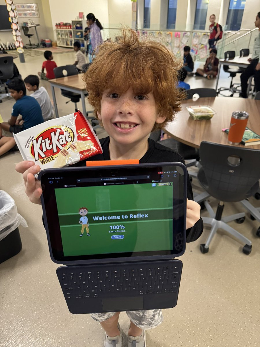 BennettLee23's tweet photo. Congratulations Julian on getting 100% on Reflex! Enjoy that KitKat! https://t.co/h2Ky6Bjlfw
