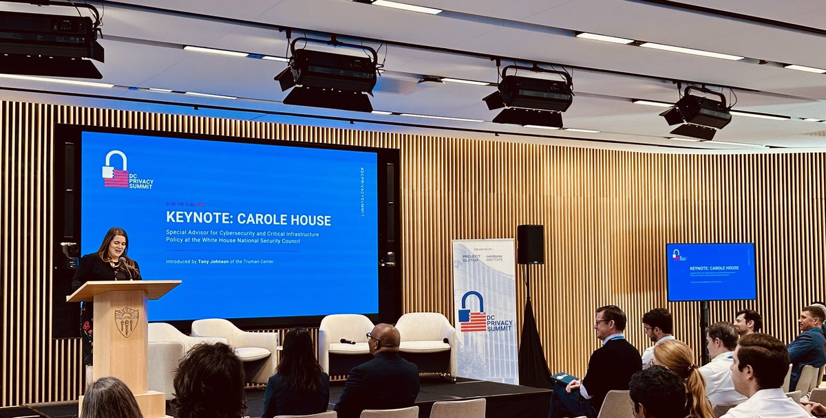 DanSpuller's tweet photo. Today's inaugural #DCPrivacySummit featured a keynote from Carole House, a friend to the #blockchain industry and @BlockchainAssn, who serves as Special Advisor for #Cybersecurity and Critical Infrastructure Policy at the @WhiteHouse.

Special thanks to @TJmyked, President of @TrumanProject, for his thoughtful introduction.

#DCFintechWeek #Crypto