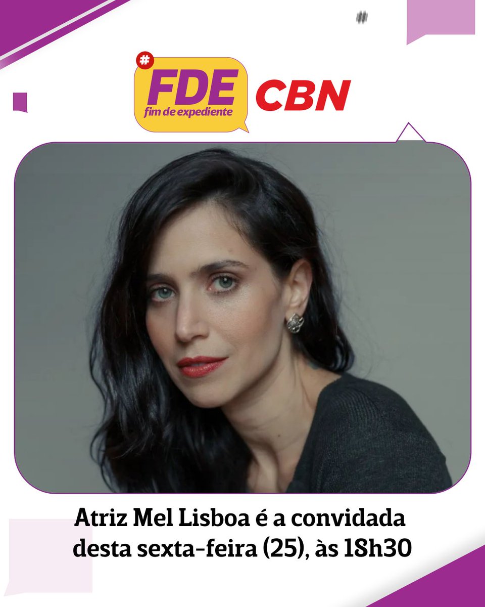 Mel Lisboa é a convidada de <a href="/danstulbach/">Dan Stulbach</a>, <a href="/tecomedina/">Teco</a> e José Godoy (<a href="/Artedeandar/">José Godoy</a>) para o <a href="/fdecbn/">Fim de expediente</a> desta sexta-feira (25). Acompanhe a partir das 18h30 pelo site, app ou Youtube da CBN. #NoArNaCBN