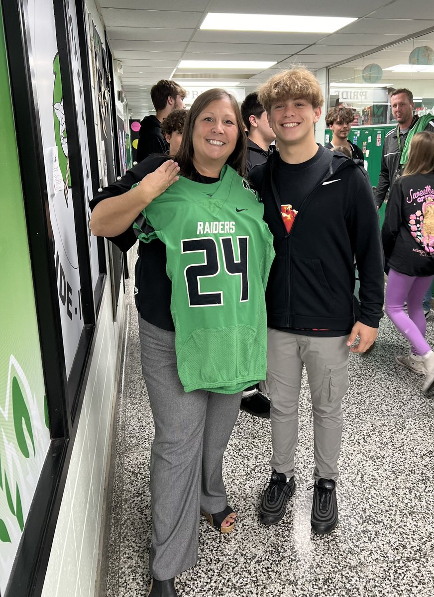 Thank you Jose for choosing me to wear your jersey tomorrow. I jumped at the chance to say yes and get a hug from one of the greatest students I’ve ever had the privilege to know.  I’m so proud of you and the hard work you have displayed.  Go Raiders! 💚🏈