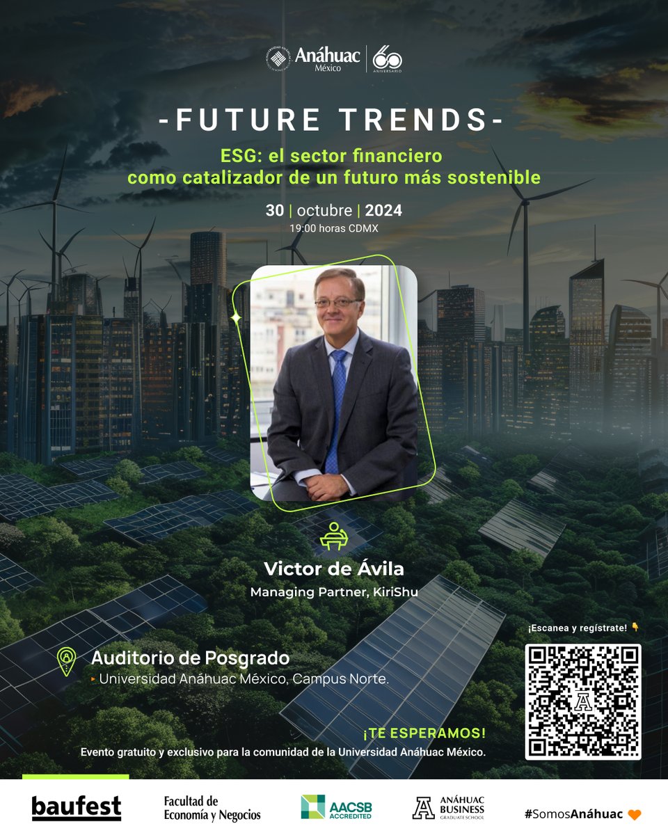 Contaremos con la participación de Víctor de Ávila, Managing Partner de KiriShu, quien compartirá su visión sobre sostenibilidad, respaldada por su amplia experiencia como consultor en innovación y estrategia corporativa. 🌍 

¡No faltes! 🚀 

bit.ly/3XD13bZ