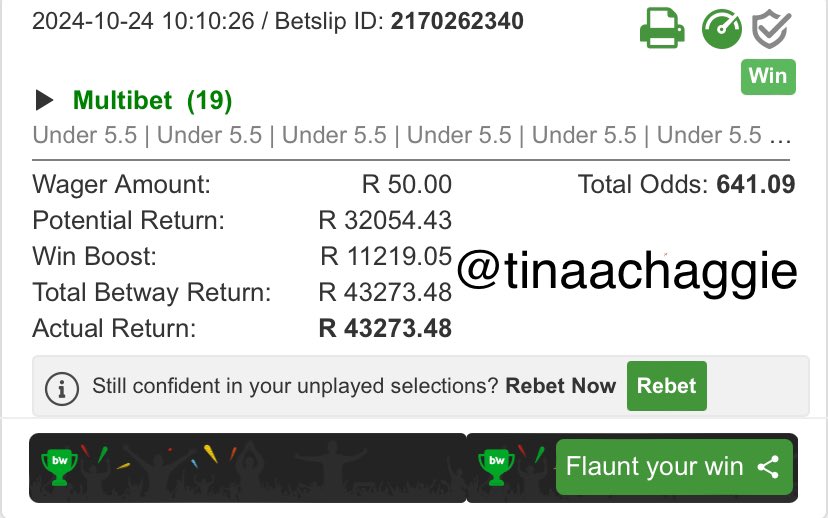aidenchaggie's tweet photo. Booom betway winner R43 273.48

Congrats to the 177 people who followed my slip🔥🔥🔥🔥🔥 https://t.co/QEeTi11LQJ