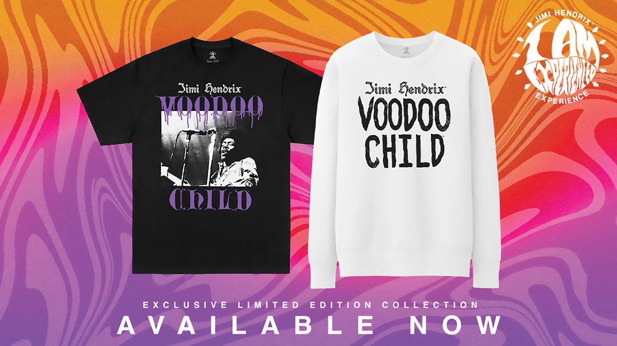 JimiHendrix's tweet photo. Exclusive, limited edition "Voodoo Child" designs available only from Authentic Hendrix for a limited time.  https://t.co/p3ZN8YPI40

#IAmExperienced #JimiHendrix #AuthenticHendrix #exclusive #limited #collection #tshirts #VoodooChild https://t.co/H9rc5ftCz2