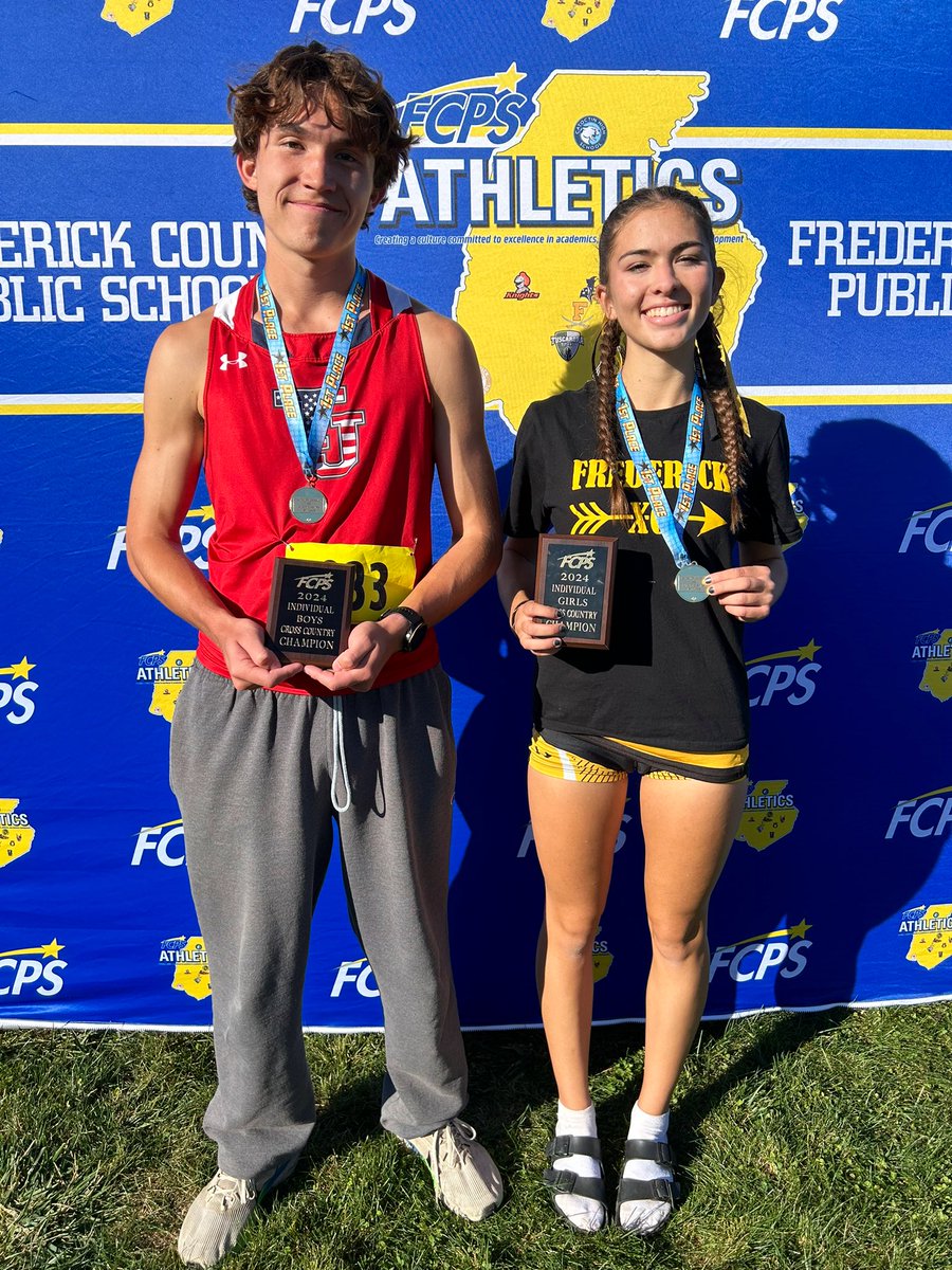 FCPSAthletics's tweet photo. Congrats to our 2024 @FCPSMaryland Cross Country Champions! 

Girls Team 🏆, @CadetAthletics 

Boys Team 🏆, @Urbana_Hawks 

Girls Individual 🥇, Amelia Slagle, @CadetAthletics 

Boys Individual 🥇, Jonathan Regules, @GTJHSAthletics 

@FCPSMaryland @FrederickSports @MilesplitMD https://t.co/doW9BXRU3v