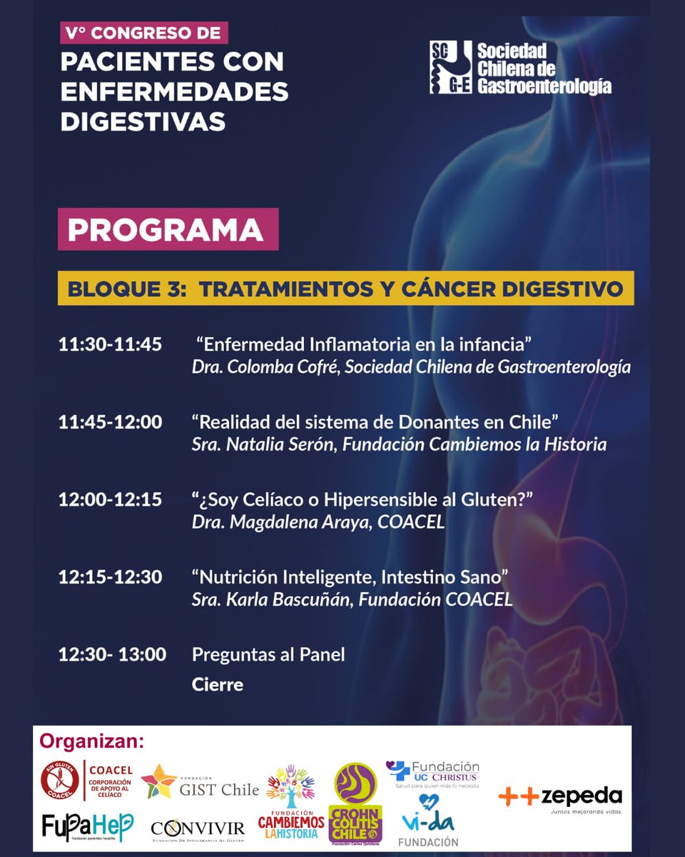 ¡Anuncio oficial! "Únete al V° Congreso de Pacientes con Enfermedades Digestivas, en su primer encuentro presencial. Organizado por la Sociedad Chilena de Gastroenterología en colaboración con organizaciones de pacientes de la sociedad civil chilena. 

forms.office.com/r/eSHRiwxg2Y