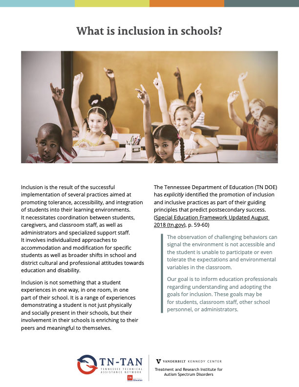 Tennessee_TAN's tweet photo. 🚨New Resource Alert🚨

@VKCTRIAD Behavior has created a 3-page tip sheet on inclusion in schools. 

Click here to view or download the resource: https://t.co/w9634D4c6z https://t.co/2L7ix1XVvG