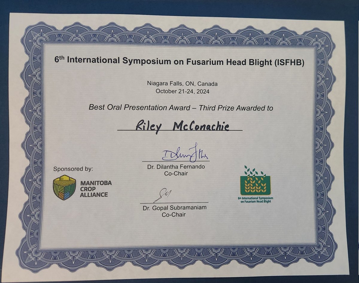 Riley McConachie (@rmccon16) on Twitter photo Happy to share that I placed third in the student oral competition at the 6th International Symposium on Fusarium Head Blight, for my presentation on the high throughput phenotyping of FHB in wheat! <a href="/plantagguelph/">Plant Ag Guelph</a> <a href="/sulikjj/">John Sulik</a> <a href="/AgInnovationON/">Ontario Agri-Food Innovation Alliance</a> Happy to share that I placed third in the student oral competition at the 6th International Symposium on Fusarium Head Blight, for my presentation on the high throughput phenotyping of FHB in wheat! <a href="/plantagguelph/">Plant Ag Guelph</a> <a href="/sulikjj/">John Sulik</a> <a href="/AgInnovationON/">Ontario Agri-Food Innovation Alliance</a>
