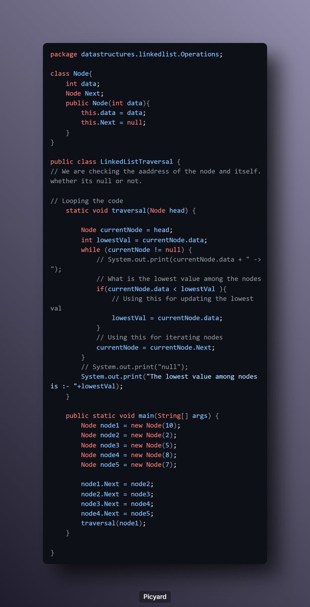 mainchaaraacter's tweet photo. "Just learned LinkedList operations: deletion &amp; traversal! 🚀 Traversed through nodes &amp; removed nodes dynamically with simple logic. 💻 Check out this snippet in action! #Java #LinkedList #CodingJourney #Developer #CodeNight " https://t.co/sNIjUJrTcZ