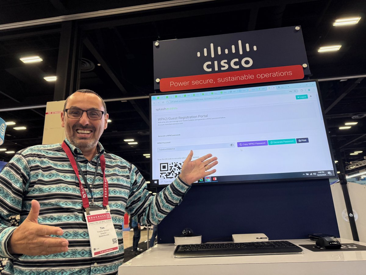 SplashAccess's tweet image. Thank you #CiscoMeraki and San Antonio for an incredible experience at #Educause2024! 🙌🏼 Our demo with the amazing @Medi Jaafari  showcasing the best dorm experience was a massive hit! ( It&apos;s the way he tells it !! )  🔗 EDUCAUSE #highereducation #university #networking #Cisco…