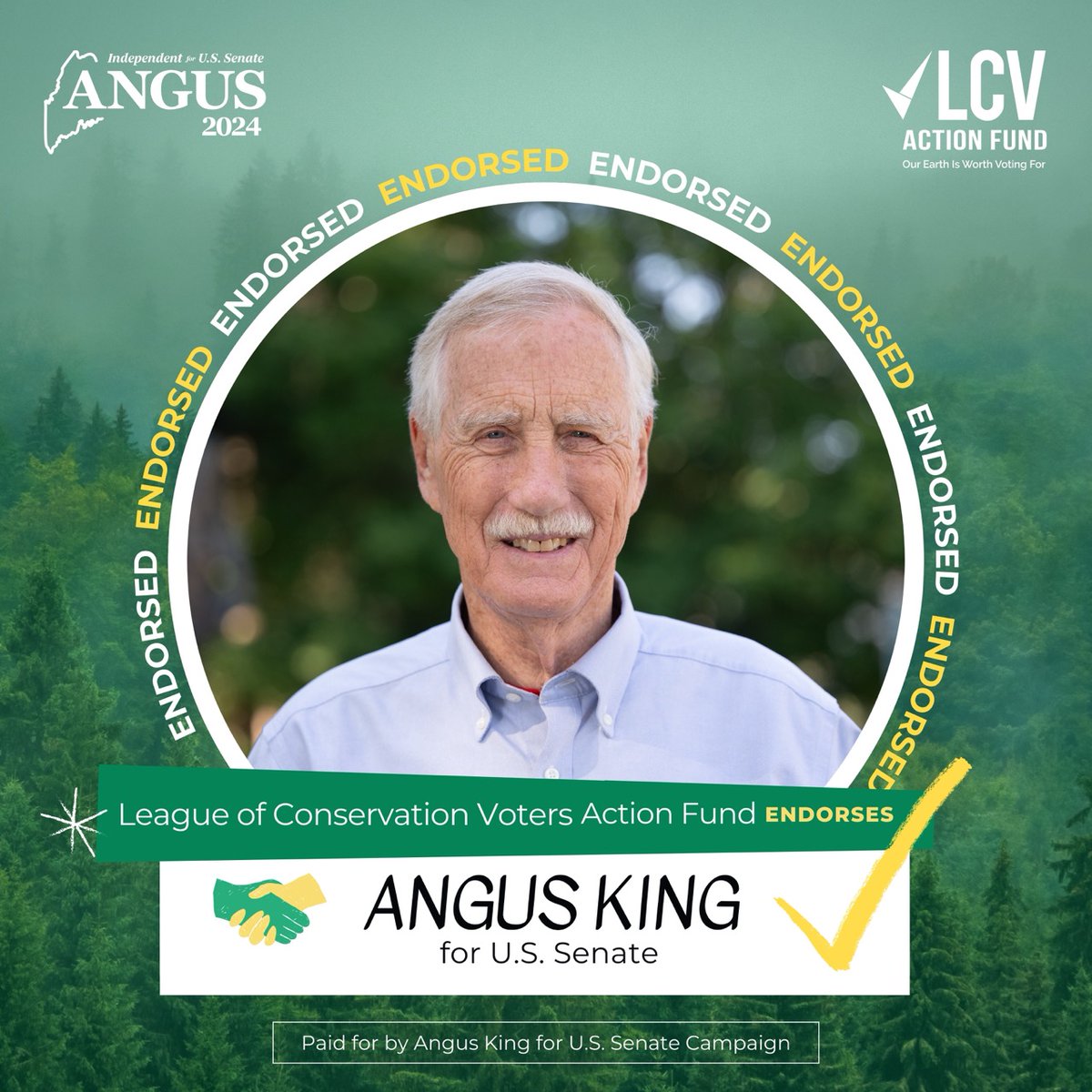 LCVoters's tweet photo. As our nation and planet suffer from the increasing extreme weather and climate impacts, it is critical we reelect environmental leaders like Senator King to continue advancing climate and clean energy progress.

#LCVAF is proud to endorse him for reelection to the U.S. Senate. https://t.co/tDPtawbdhn