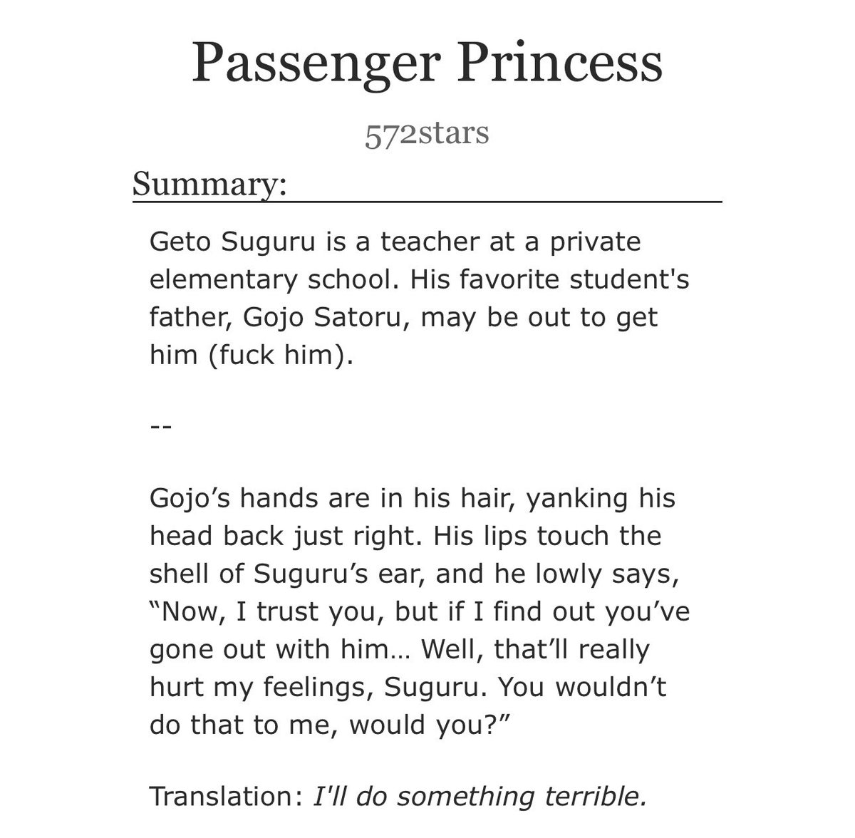 faeryking94's tweet photo. passenger princess 🔫 #satosugu #goge 

geto teaches at a private elementary school. his favorite student’s father, gojo, may be out to get him (fuck him).

🔫 8.9k, 1/2, rated e
🔫 yakuza au
🔫 yandere gojo/teacher geto

🔗 https://t.co/FjGpqcL5Sa https://t.co/AEXZvL3K9s