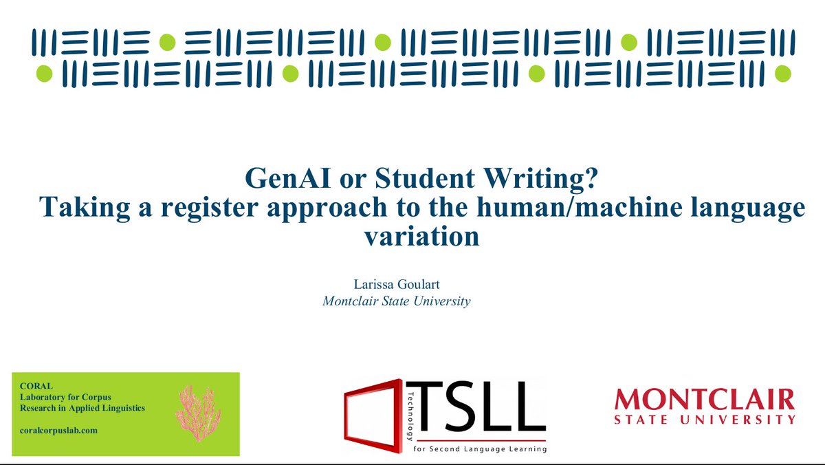 Larissa Goulart (@lgoulart845) on Twitter photo I am having a lot of fun here in Ames.
Yesterday, I got a chance to talk to graduate students in the <a href="/apling_iastate/">ISU App. Linguistics</a> program, and today I gave my plenary on GenAI vs. Student Writing. I'm excited for the talks I get to watch now that I am done! I am having a lot of fun here in Ames.
Yesterday, I got a chance to talk to graduate students in the <a href="/apling_iastate/">ISU App. Linguistics</a> program, and today I gave my plenary on GenAI vs. Student Writing. I'm excited for the talks I get to watch now that I am done!