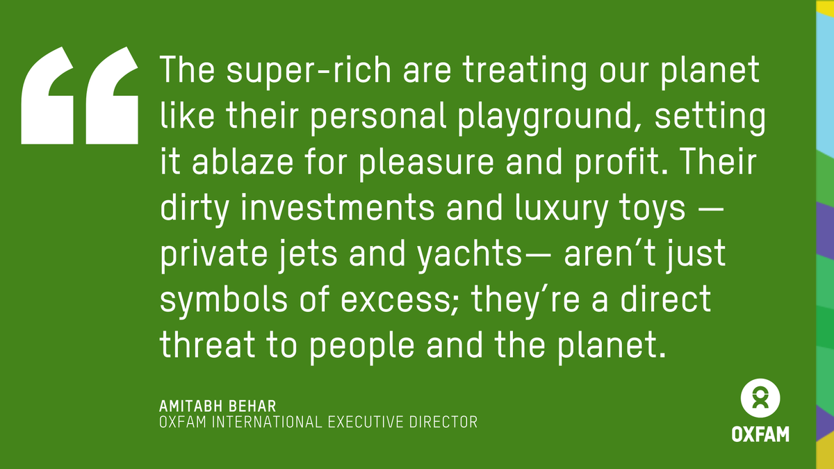 Oxfam International Media Team (@newsfromoxfam) on Twitter photo PRESS RELEASE: Billionaires emit more carbon pollution in 90 minutes than the average person does in a lifetime.
<a href="/Oxfam/">Oxfam International</a>'s first-of-its-kind study details how the emissions of the super-rich are fueling inequality, hunger and death worldwide.
oxf.am/CarbonInequali… PRESS RELEASE: Billionaires emit more carbon pollution in 90 minutes than the average person does in a lifetime.
<a href="/Oxfam/">Oxfam International</a>'s first-of-its-kind study details how the emissions of the super-rich are fueling inequality, hunger and death worldwide.
oxf.am/CarbonInequali…