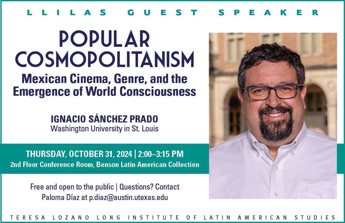 LLILAS BENSON (@llilasbenson) on Twitter photo Join us on Thursday, Oct. 31, for this talk by Ignacio Sánchez Prado of Washington University in St. Louis.
<a href="/UTexasGlobal/">Texas Global</a> <a href="/UTSpanish/">UT Dept of Spanish & Portuguese</a> Join us on Thursday, Oct. 31, for this talk by Ignacio Sánchez Prado of Washington University in St. Louis.
<a href="/UTexasGlobal/">Texas Global</a> <a href="/UTSpanish/">UT Dept of Spanish & Portuguese</a>