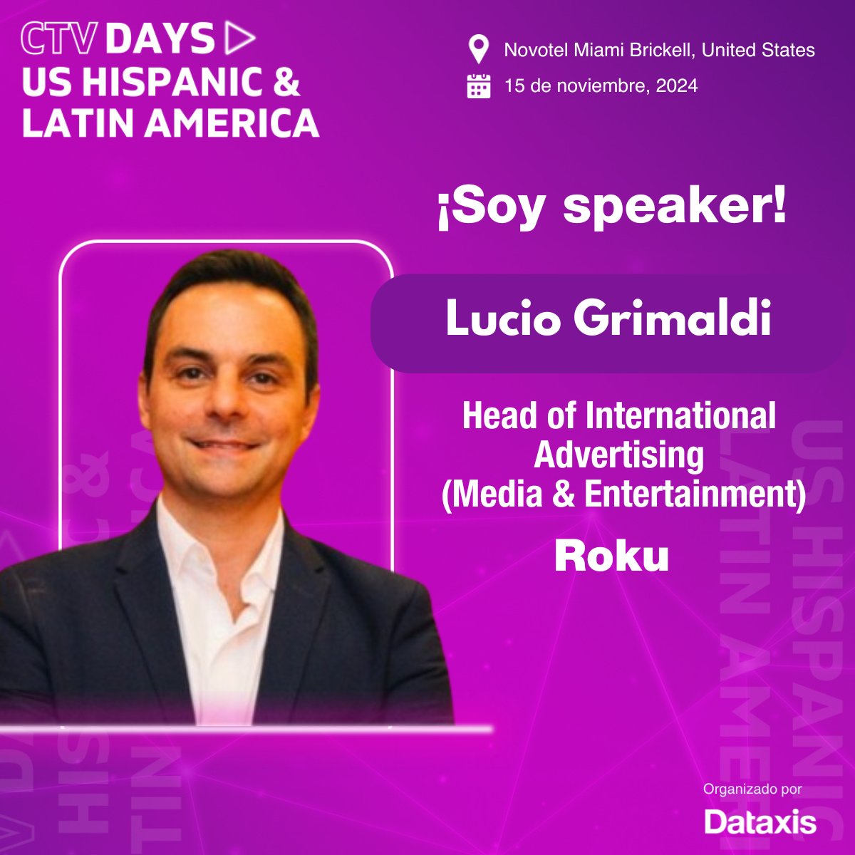 Lucio Grimaldi, Head of International Advertising (Media &amp; Entertainment) de <a href="/Roku/">Roku</a> se suma al line-up de speakers de CTV Days US Hispanic &amp; Latin America para responder: ¿Cuál es el plan de juego para el streaming de deportes en vivo?

Regístrate ahora:
lnkd.in/eDf2EH5E