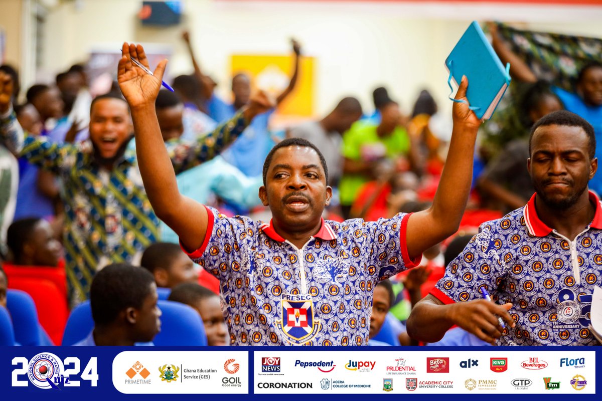 NSMQGhana's tweet photo. End of contest

Presbyterian Boys' Sec. School: 59pts
Pope John SHS &amp; Min. Sem: 46pts
St. James Sem. SHS: 31pts

#NSMQ2024 #NSMQQuarters #Primetime https://t.co/4hZrC0bRMn