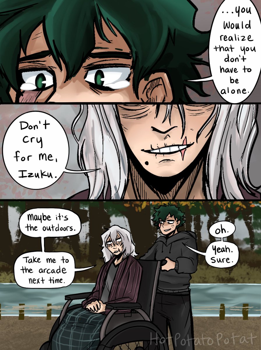 "There's Peace with Time" (1/1)

After the war, Tomura resides in a facility where he can receive medical care and peace of mind. Even after a decade or more, Izuku still makes the effort to visit him once a week.