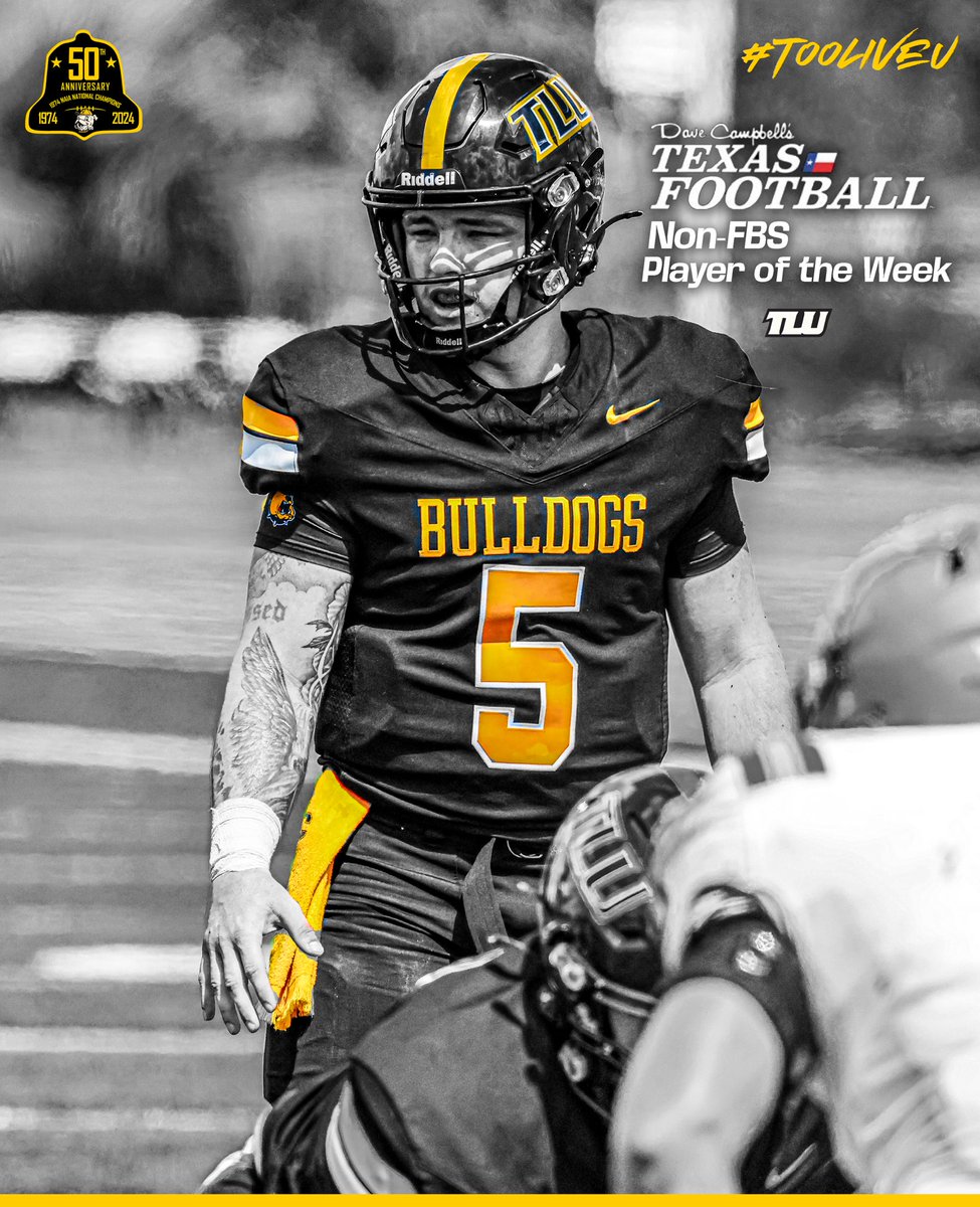 Nobody liver than five 5️⃣ 

Caden Bosanko is the <a href="/dctf/">Dave Campbell's — TexasFootball.com</a> Non-FBS Player of the Week!

#TooLiveU | #PupsUp