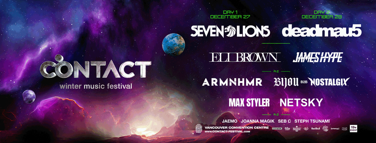 Emengy's tweet photo. 🚨  ICYMI 🚨  Contact Festival 2024 is landing at Vancouver Convention Center (VCC) on Friday, December 27th and Saturday, December 28th, 2024 🛸  #MAKECONTACT with @SevenLionsMusic, @deadmau5 &amp; more! All 19+ beings welcome 🛸 presale starts Mon, Oct 28th at 10am PST 🔥 https://t.co/9TYzRMsVMw
