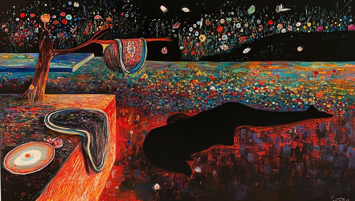 melting_'s tweet photo. Playing with the retexture feature in midjourney today. Here's the Persistence of Memory by Salvador Dalí retextured with the style of other great painters. The Jackson Pollock didn't come out as I had hoped, but still decent.

Very fun and useful new tool from midjourney. https://t.co/JGOg5VxUCC