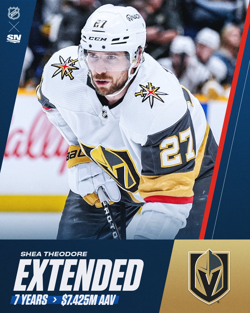 Sportsnet's tweet photo. The Golden Knights have signed Shea Theodore to a seven-year contract extension. ✍️ https://t.co/TFND1r8qRm
