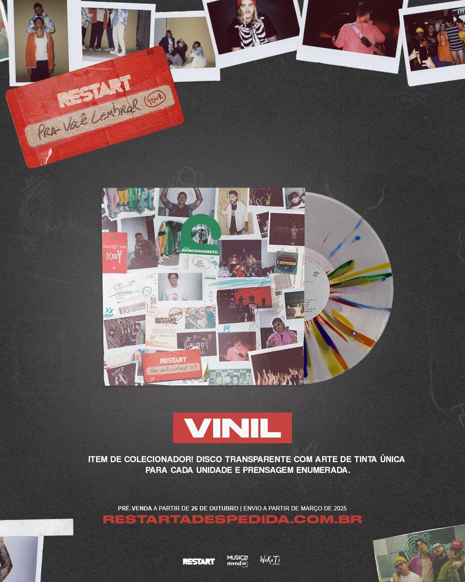 banda_restart's tweet photo. 🚨 A pré-venda dos nossos produtos está chegando! Dia 26/10, às 12h (meio dia), vocês podem garantir o CD, vinil, tourbook e o box exclusivo da nossa turnê de despedida. Mas fiquem ligados: os produtos são LIMITADOS e o envio começa a partir de março de 2025! #PraVocêLembrarTour #RestartADespedida