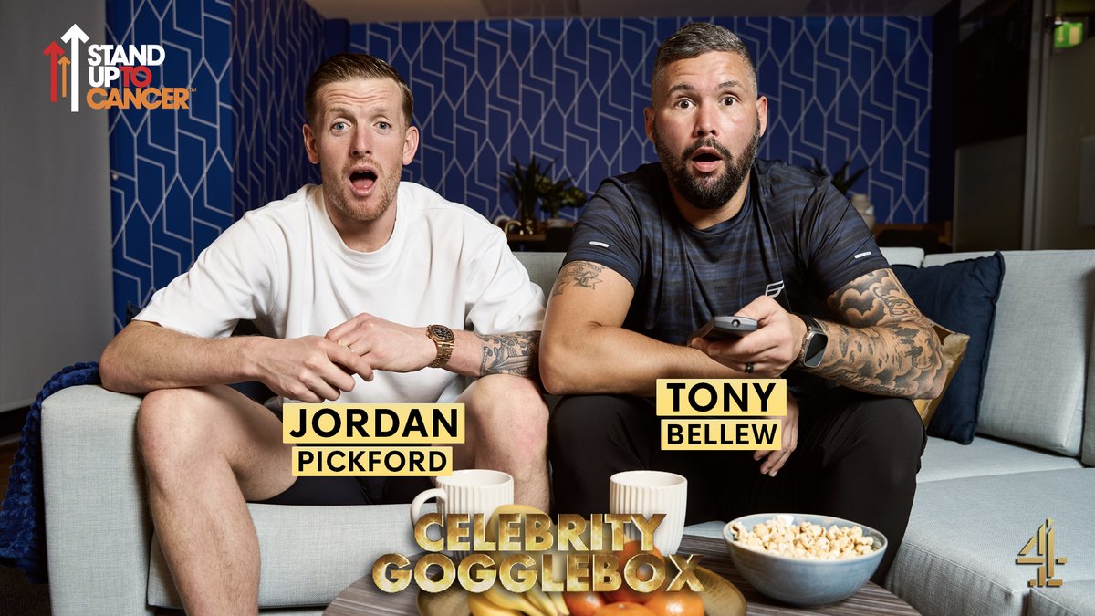 C4Gogglebox's tweet image. Safe pair of hands with these two lads ⚽🥊
@JPickford1 and @TonyBellew 
Completing our #CelebrityGogglebox line up for #StandUpToCancer!
📺👀🙌🤩

TONIGHT 9PM @Channel4
#Gogglebox @su2cuk #SU2C
standuptocancer.org.uk