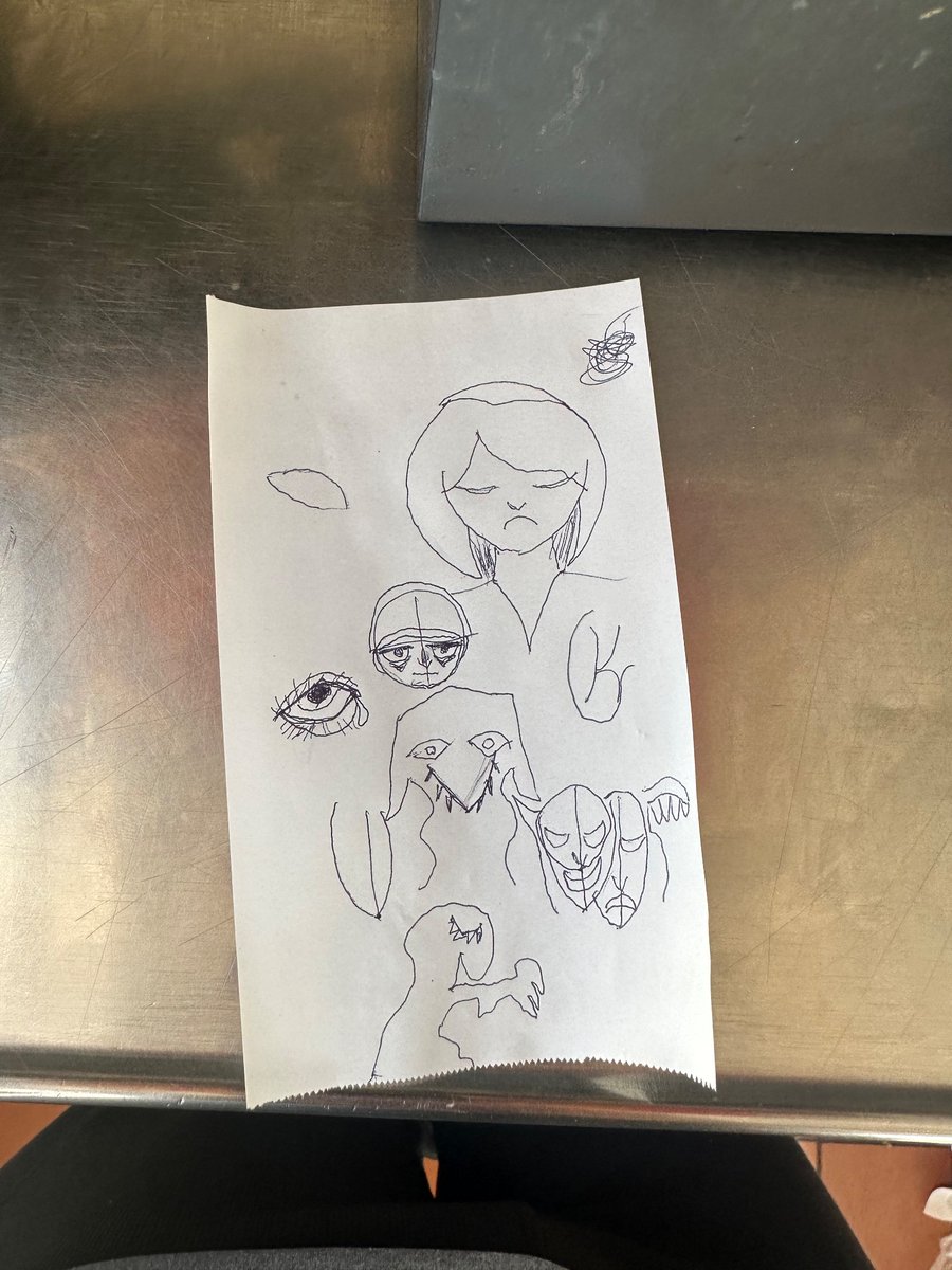 Bored as hell at work, so I'm reduced to making silly pen doodles on receipt paper...