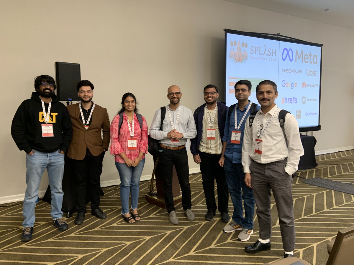 nvkrishna77's tweet photo. PACE lab @pace_iit members (current and ex) making a big splash at SPLASH 2024.

Members left to right: 
Shashin Halalingaiah, @amannougrahiya, @meghana_aparna, Akshay Utture, @ODhawal, 
Kartik Nagar and Krishna Nandivada.

#SPLASH2024 #SPLASH24 https://t.co/IApKrbpkIA